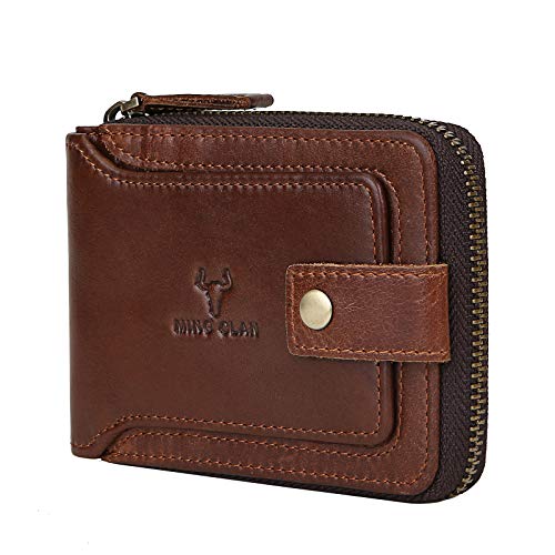 Zipper Wallet Men RFID Blocking Leather Bifold Wallets For Men - Flap ID Window Zip Coin Pocket Mens Zipper Wallets - Big Capacity Credit Card Travel Wallet (Brown)