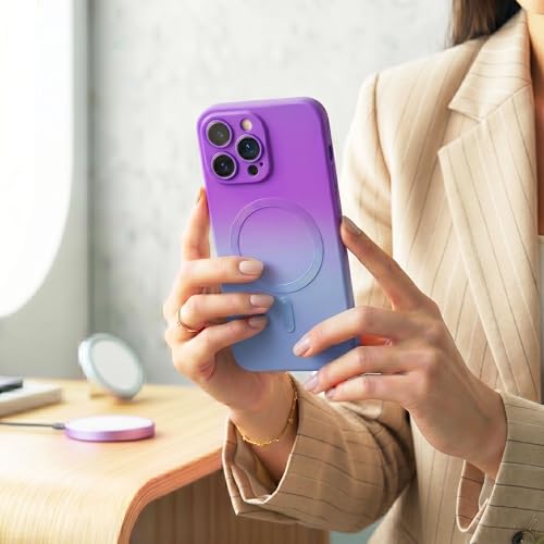 Image of amazon basics Gradient Mag-Safe Case for iPhone 12 Pro Max | Soft Silicone Shockproof Cover with Camera Protection | Slim Lightweight Design | Smooth Touch & Durable - Purple & Gray