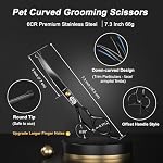 CIICII Dog Grooming Scissors Kit, 7 Inch Professional Pet Grooming Scissors Set with Safety Round Tip (Dogs/Cat Hair Cutting Trimming Thinning Shears with Curved Scissors) for DIY Home Salon (Black)