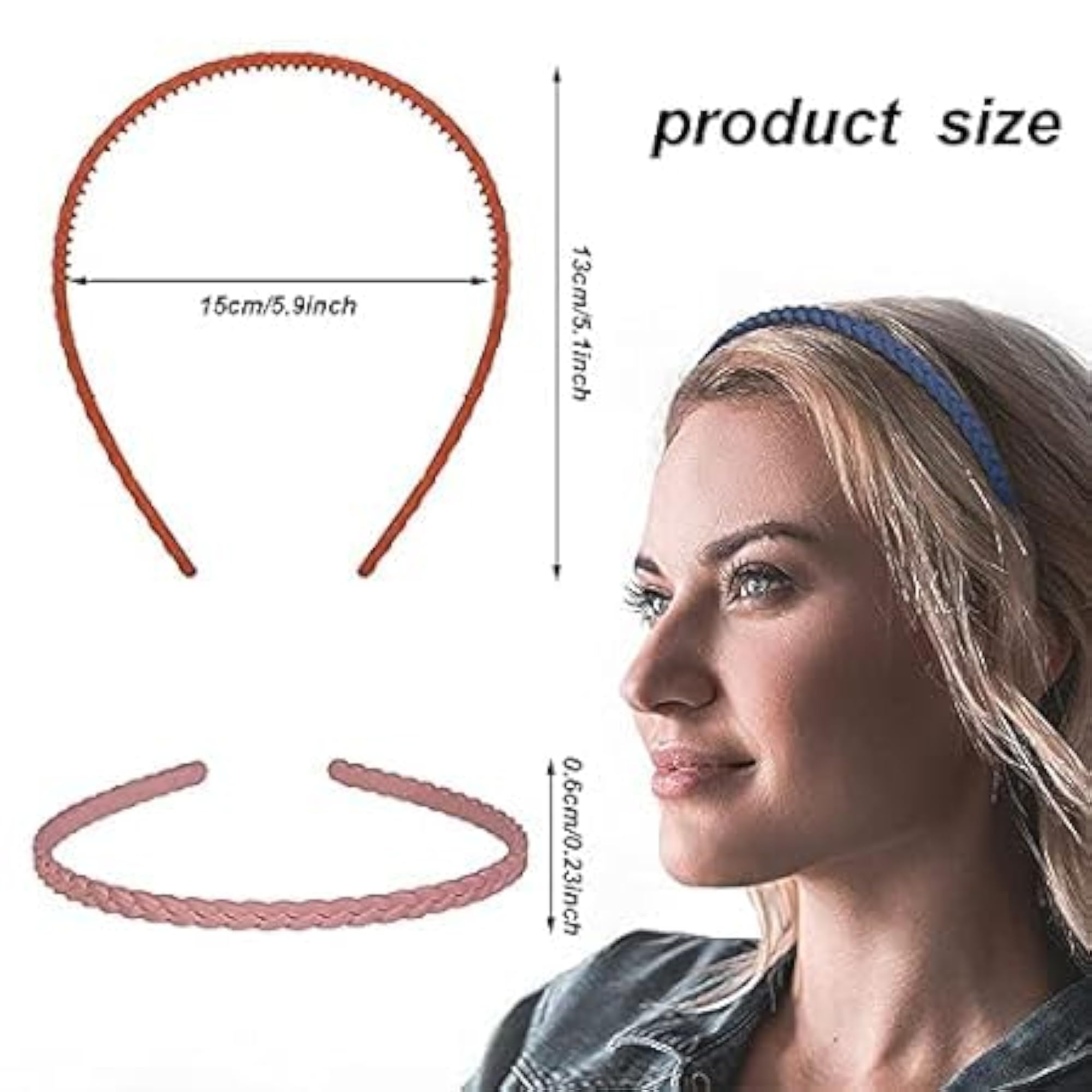 12pcs Narrow Plastic Hair Bands for Girls & Women, Multicolour