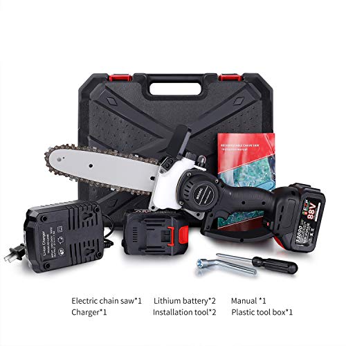 BOORIC 8 Inch Battery Cordless Chainsaw Brushless One-Hand Power Chain Saw 2 Battery and Charger (8 inch)
