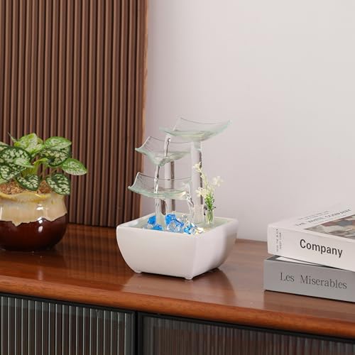 Andady Ceramic And Glass Tabletop Fountain For Indoor And Home Decoration Table Desk Office Patio White thumb #3