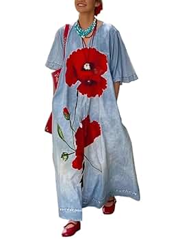 UOOZEE Women's 2025 Summer Loose Floral Maxi Dress Half