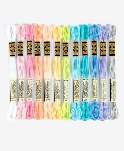 DMC – Surtido de hilos molidos especiales 117MC – Colores pastel 100% algodón – 12 madejas de 4 metros | Hilo de bordar, ideal punto de cruz, pulsera brasileña, manualidades