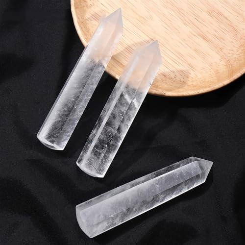 Tour de cristal de roche et quartz transparent, colonne pointue décoration