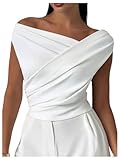 MakeMeChic Women's Asymmetrical Wrap Tops Dressy Off The Shoulder Tops Summer Work Shirts White Medium