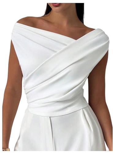 MakeMeChic Women's Asymmetrical Going Out Tops Y2k Wrap Ruched Office Crop Tank Top