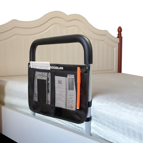 GOODLAN Rieles de cama para adultos mayores, altura ajustable, bolsillo de almacenamiento, soporte lateral, barandillas laterales para personas mayores, deslizamientos debajo del colchón, bastón