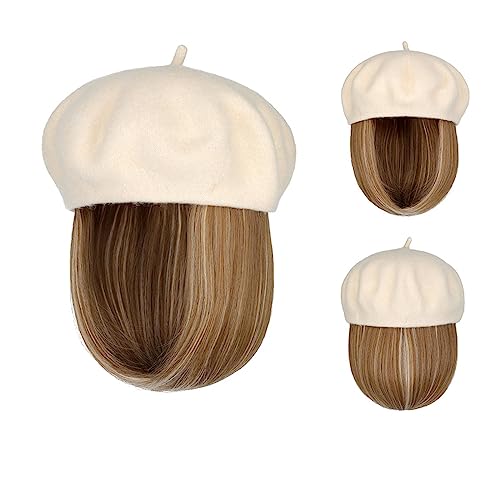 JUNXIAN Wig Cap Bob Hat Wig 9.5 Inch Straight Short Synthetic Bobo Wigs Hat With Hair Natural Wig Hat(15)