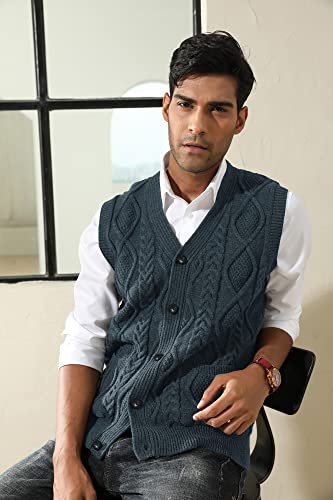 Image of PJ PAUL JONES Mens Cable Knit V Neck Sweater Vest Button Up