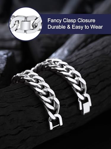 Bandmax Cuban Chain Bracelets for Men Women, Stainless Steel/Black/Gold Hip Hop Chunky Miami Curb Link Wristlet Bracelet Gift for Son Grandson Husband Father3