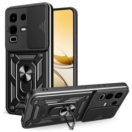 Image of SPAZY CASE Infinix Note 50s Back Cover | Heavy Duty Hybrid Case with 360 Degree Rotating Finger Ring Holder + Slider Shutter Camera Protection Case for Infinix Note 50s - Black