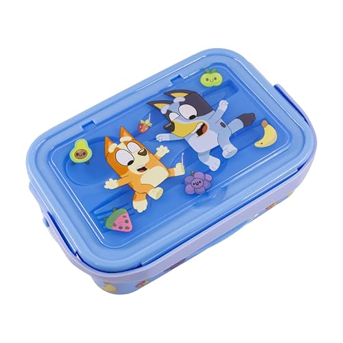 Image of Fast Forward Bluey Bento Lunch Box for Kids | Bluey and Bingo Food Container with Utensils | BPA-Free Lunch Kit with 3 Compartments | Bento Snack Box with Spoon & Fork