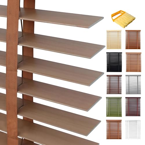 Holzjalousie Horizontal 5cm Lamellen Fenster Rollos Für Innen Wasserdicht 30 45 55 60 75 85 95 105 140 160cm Jalousie Holz, Sichtschutz Sonnenschutz Jalousien(Nussbaum)