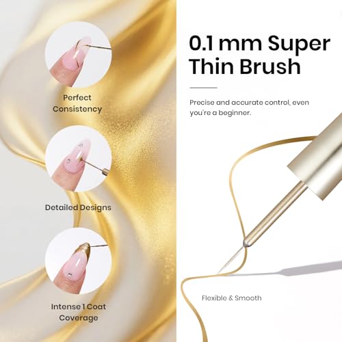 Image of Beetles Gel Liner Nail Polish Set Metallic Silver Gold 2pcs Gel Nail Polish Art Chrome 3D High-Gloss Effect for Nail Paint Design with Thin Brush DIY French Manicure Gifts for Women