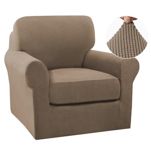 Turquoize 2 Piece Chair Covers Armchair Slipcovers for Living Room Small Armchair Chair Cover with Arms Washable Furniture Cover for Chairs Feature Thick Jacquard Fabric (Small Armchair, Macchiato)