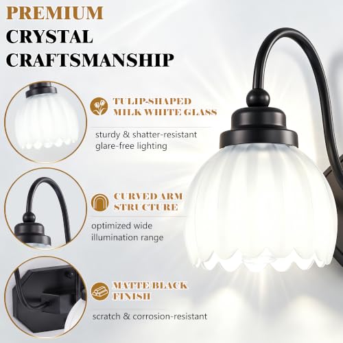 Image of Vintage Bathroom Light Fixtures,2 Light Milk White Crystal