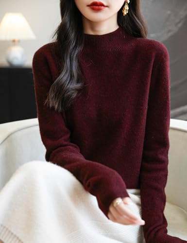 Women's 100% Merino Wool Seamless Sweater Mock Neck First-Line Ready to Wear Long Sleeve Knitted Pullover Tops4