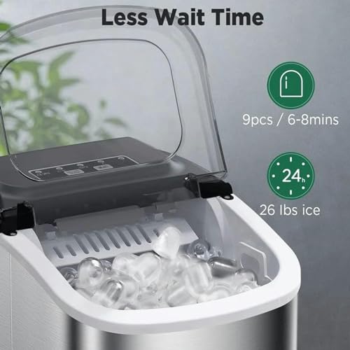 Fabricadora de hielo de mostrador con auto-limpieza, cuchara y canasta para hielo, acero inoxidable miniatura 4