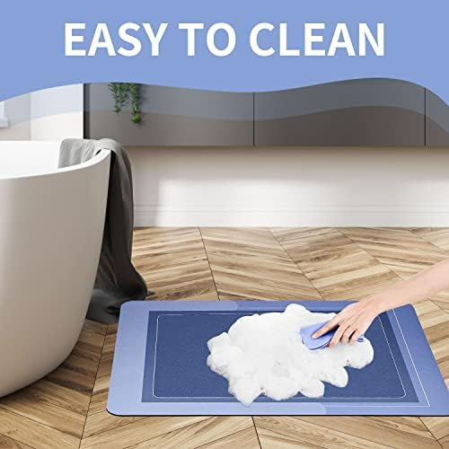FUYOAL Absorbent Bath Mat,Diatomaceous Earth Water Rubber Backed Shower Mat Washable Non Slip Floor Carpetfor Shower Tub Bathtub Sink Indoor Door (Morandi Blue