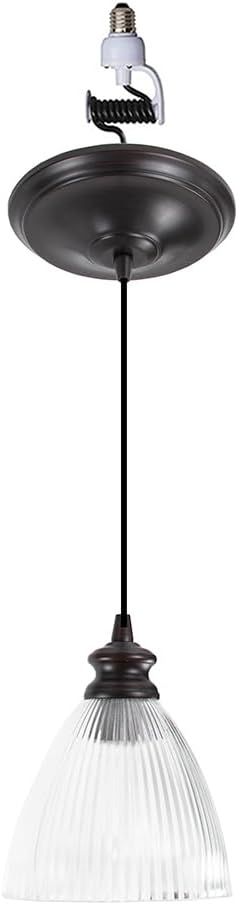 Worth Home Products Instant Pendant Light Recessed Can Conversion Kit – Brushed Bronze with Halophane Glass Shade – Screw-in Recessed Light Fixture for 6" Cans