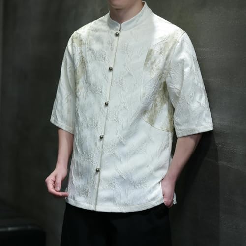 Chemise jacquard homme style chinois à col montant ample