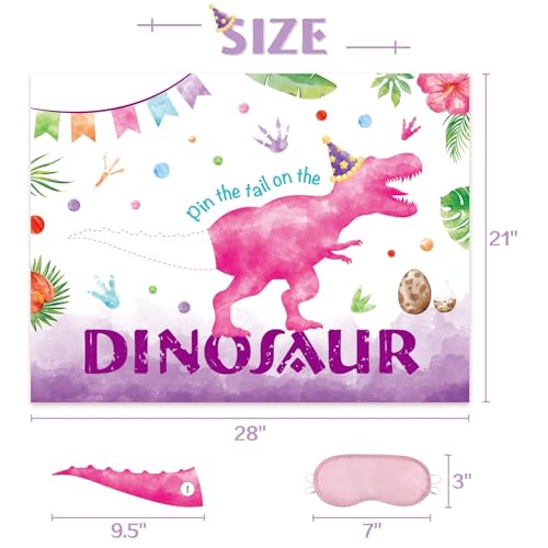 Image of WERNNSAI Pin The Tail on The Dinosaur Girl Dinosaur Party Decorations | Dinosaur Party Games for Kids,Pink Dinosaur Birthday Decorations,28 inch x 21 inch Poster with 24 Stickers and Blindfold