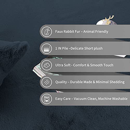 Image of Luxe Home Rabbit Fur Soild Bath Mat Super Soft, Anti-Slip, Washable, Rectangle, for Bathroom Door Mate, Bedroom Door Mats (Anthra, 40x60 cm)