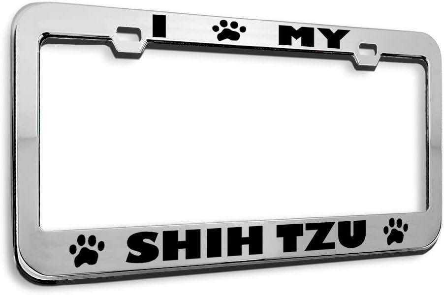 Metal License Plate Frame Shih Tzu Paw Love Heart Pet Dog Metal Tag Holder Car Accessories Stainless Steel 2 Holes 1 Frame