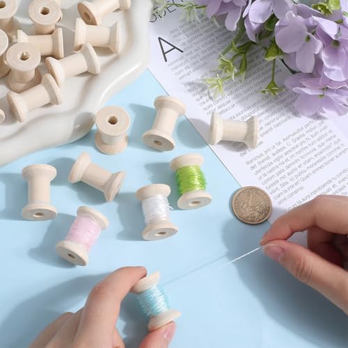 SUNNYCLUE 25Pcs Wood Thread Bobbins Wooden Spool Bulk Natural Unfinished Empty Wire Weaving Textile Ribbon Rope Roll Crochet Cord Organizer Lace Line Strings Spool for Embroidery Sewing Art DIY Craft - Image 3