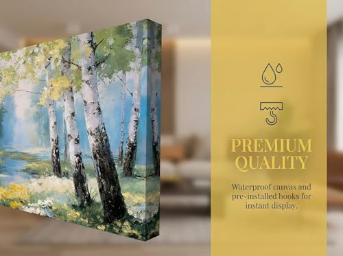 Ardemy Birch Forest Stream Canvas Wall Art, 40"x20" Hand-Painted Texture Landscape Painting with Wildflowers, Calming Nature Scenery for Living Room Bedroom Bathroom Home Office Decor by Ardemy - Used condition - Image 7