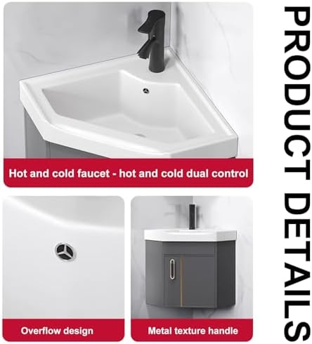 Modern Corner Bathroom Vanity with Ceramic Sink & Anti-Fog LED Mirror, Space-Saving Wall-Mounted Cabinet for Small Bathrooms, Stylish White Design (48cm/19)