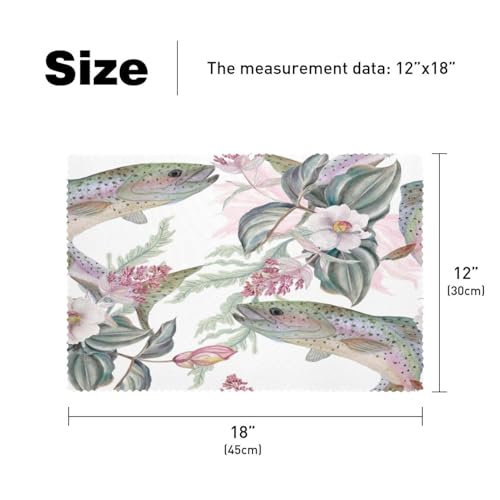 Set de table motif truite et fleurs roses tissu Oxford premium - 6