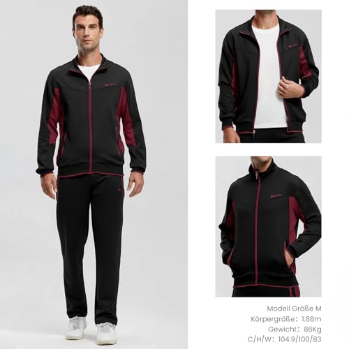 Rdruko Jogginganzug Herren Set Trainingsanzug Sportanzug Langarm Freizeitanzug Männer Tracksuit für Fußball Gym-Schwarz Weinrot L