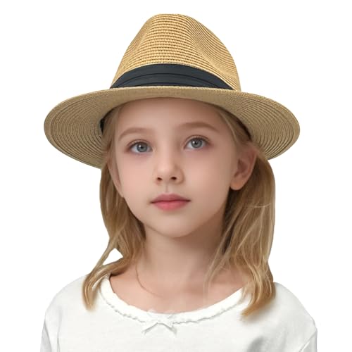 Jastore Little Kids Girls Boys Summer Fedora Straw Hat Wide Brim Floppy Beach Sun Visor Hat