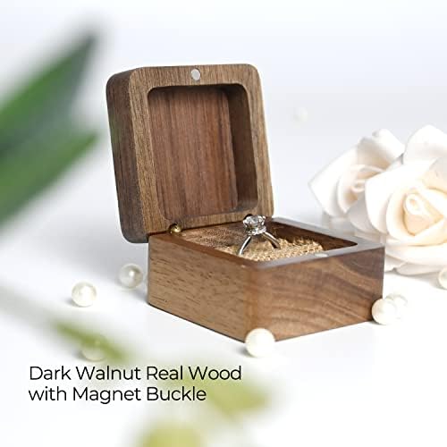KOCAWIS Wooden Wedding Ring Box Ring Holder Case Engagement Ring Box Jewelry Boxes Storage Vintage Ring Holder with Magnetic Wedding Ring Pair Case for Proposal Engagement Gift Case Square Shape
