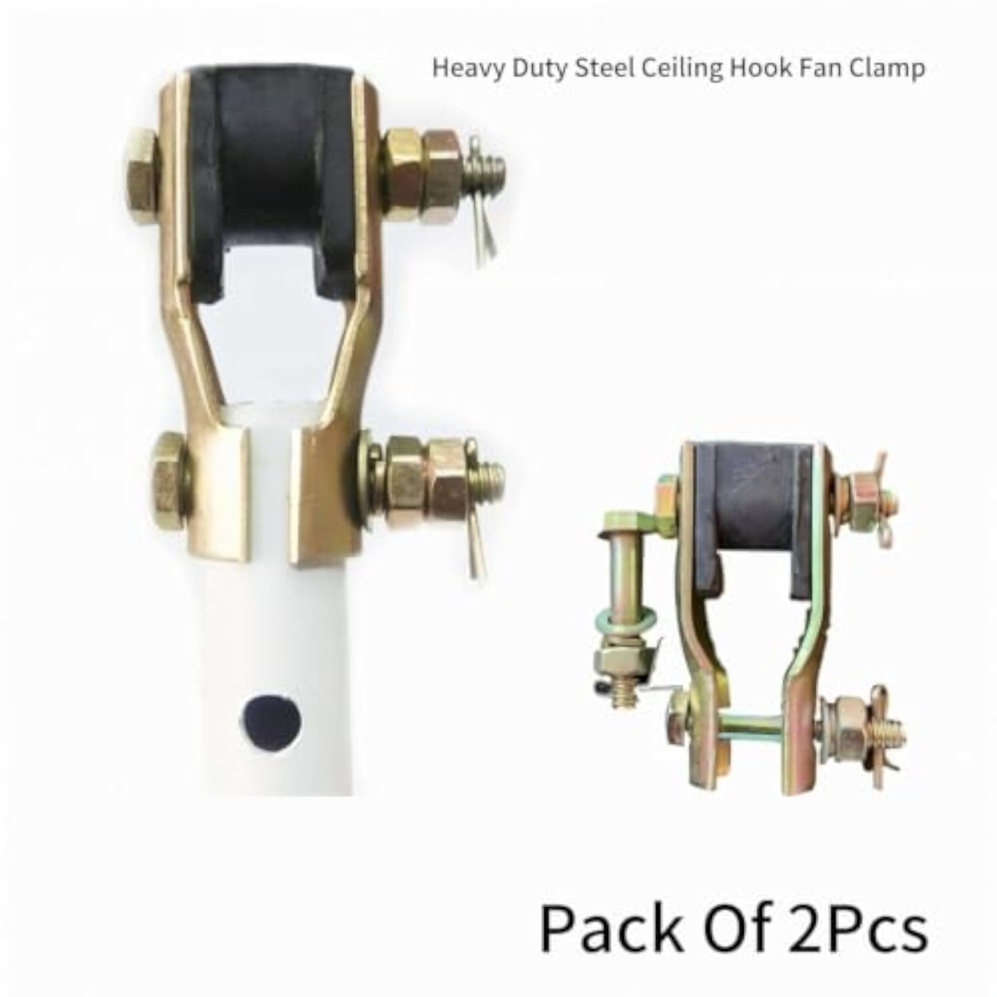 2 Pcs Heavy-Duty Ceiling Fan Clamp Set, Steel & Rubber Mount