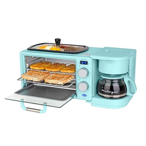 Nostalgia 3-in-1 Retro Breakfast Station - Includes 5 (4 Oz) Cup Coffee Maker, Non-Stick Ceramic...