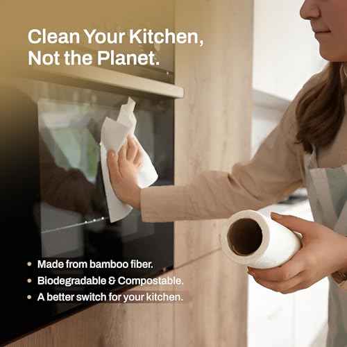 Image of IMECO Reusable Bamboo Kitchen Towel Roll | 2000 Times Washable | Soft & Highly Absorbent | Better Alternative to Dishcloth | 100GSM Paper Towel | Eco Bamboo Wipes for Kitchen Cleaning | 20 Sheets
