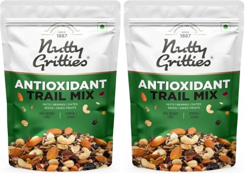 Image of Nutty Gritties Antioxidant Trail Mix 200g | 21 Superfoods in 1 Mix | Including Almonds, Hazelnuts, Brazil Nuts, Berries,Chia Seeds, Pumpkin Seeds & Mixed Dry Fruits | Healthy Snack (Pack of 2)