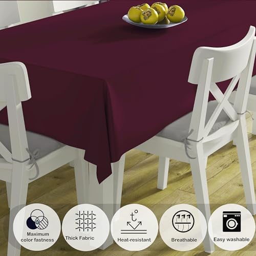Image of HOME COLORS.IN Cotton Plain 6 Seater Table Cover - Machine Washable - Durable - Dining Table Cloth - 60 x 84 Inch - Maroon