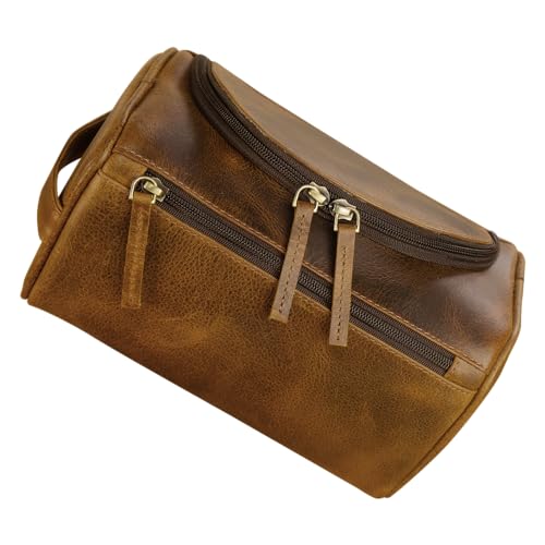ELIZO Premium REAL Leather Toiletry Bag for Men Dopp Kitt Hanging Mens Toiletry Large TSA Toiletries Bag Shaving Grooming Bag Organizer