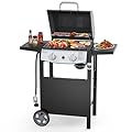 Electactic 2-Burner Propane Gas BBQ Grill, 20,000 BTU Stainless Steel Grill with Side Shelves and Wheels, Portable Outdoor Grill for Patio, Backyard, Garden, or Camping Cooking