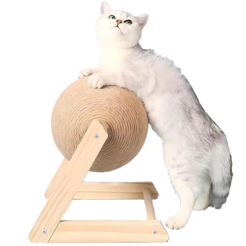 Arranhador em Formato de Bola Giratória para Gatos 4Leader: Base de Madeira Resistente e Bola Envolv