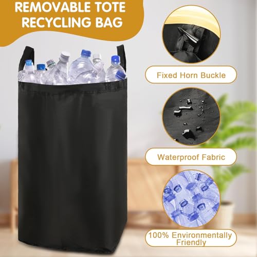 JUNEBRUSHS Recycling Bin Storage Kitchen Indoor 26 Gallon 100L Household Bottle Items Collection Container Large Recycling Storage Container with Lid Reusable Removable Inner Bag Bottle Jar Glass - Thumbnail 3