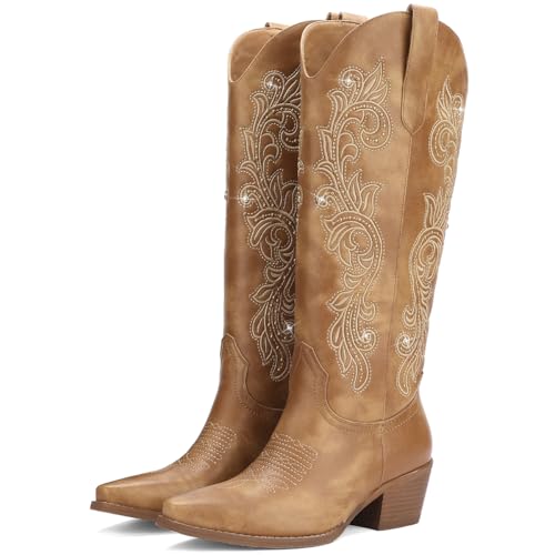 Women's Stunning Rhinestone Cowboy Boots for Women Knee-High Style for