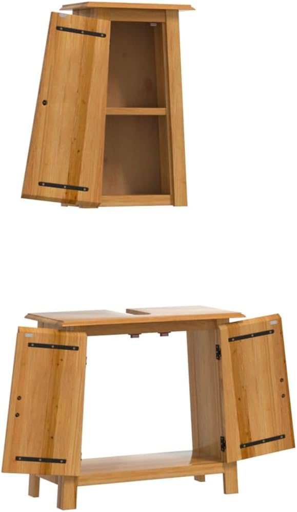 Retro Bathroom Furniture Set, Solid Pine Wood, 12.6x27.6x24.8 Inch, Varnished Brown, Sink and Wall Cabinets, Under Sink Storage Cabinet for Toiletries