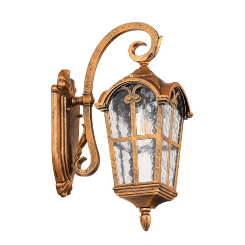 17.1" H Gold Outdoor Wall Lights - Waterproof & Anti-Rust Aluminum Porch Light Wall Mount, Hammered Exterior Lighting Fixtures, Outside Wall Lantern for Patio, Hallway, Doorway, Garden