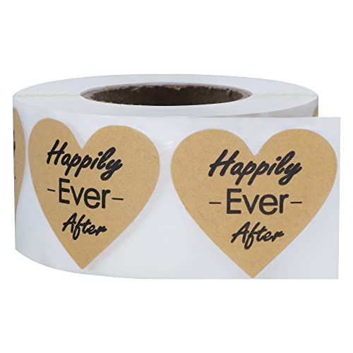Hybsk Heart Happily Ever After Stickers Kraft 1.5 Inchtotal 500 Labels Per Roll (Kraft Paper) #TOP2