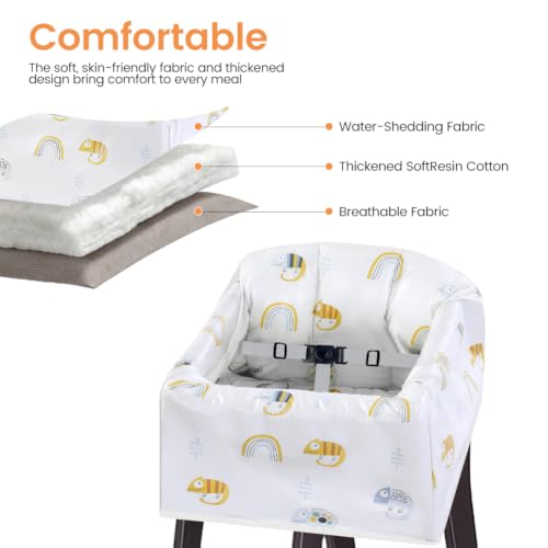 Image of Upgrade High Chair Cover Restaurant with 3-Point Harness, Highchair Pad with Straps, Machine Washable, Waterproof, High Chair Seat Liner for Eating, Travel, Home Use - Fits Wooden Chairs